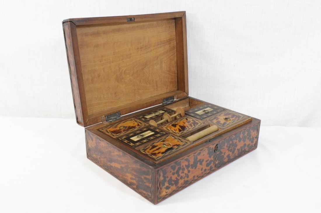 19th century tortoise shell on wood sewing box (1 of 10)