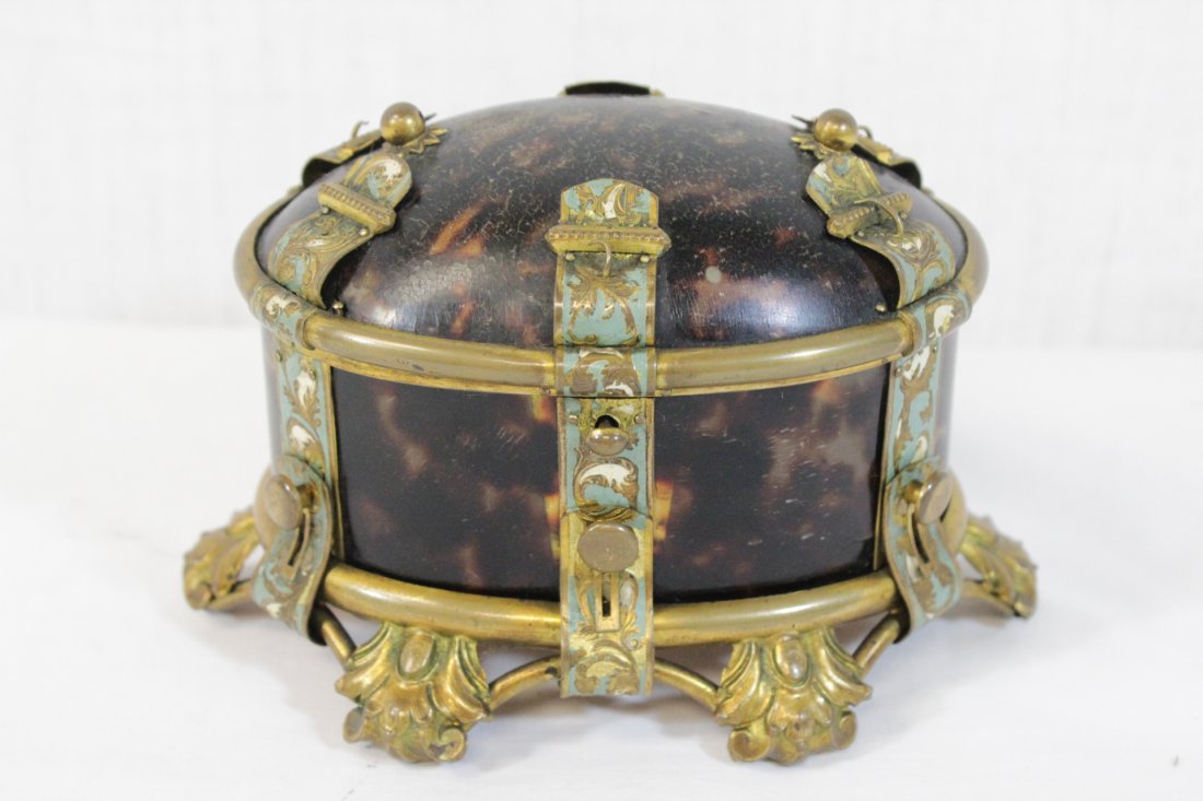 19th c. tortoise shell and enamel brass box (1 of 10)