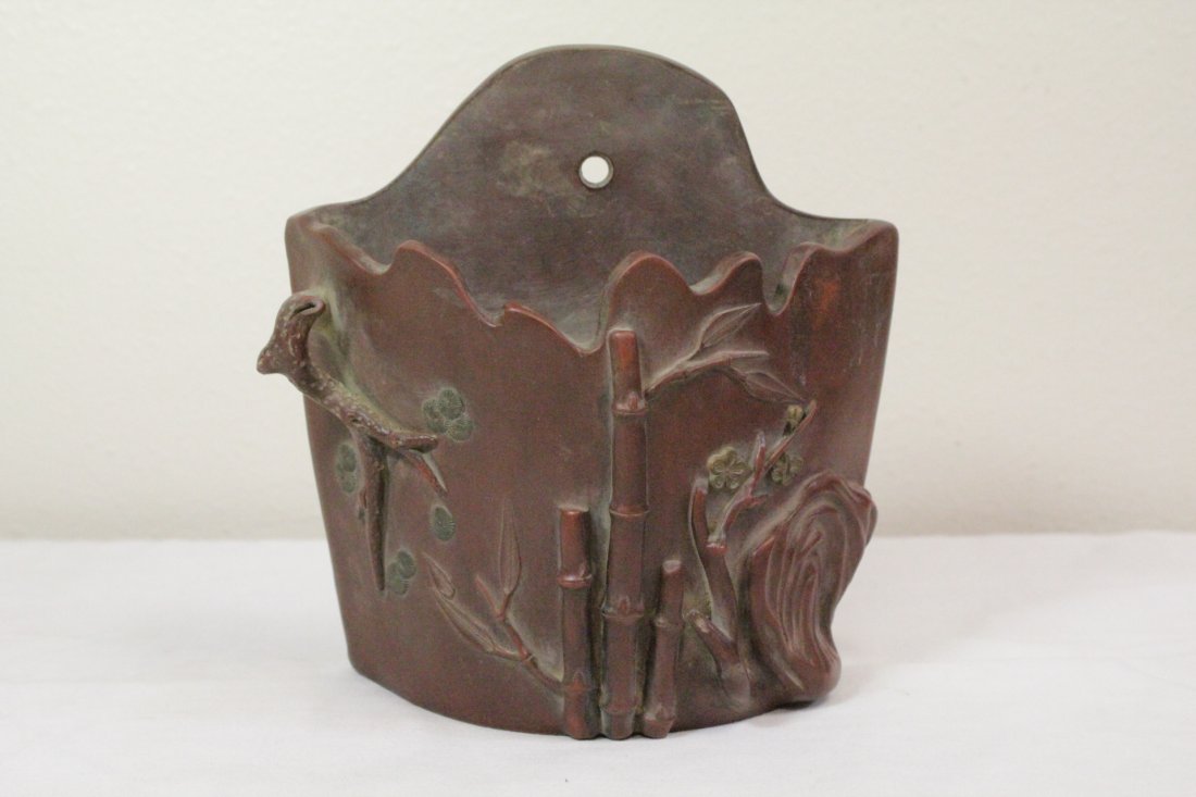 Chinese Yixing clay wall pocket: Chinese Yixing clay wall pocket, 7.6"Hx7.25"x2.9"