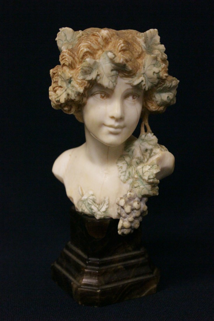 Polychrome ivory carving by Paul Philippe: Polychrome ivory carved lady's bust by French artist Paul Philippe, 5.1"H , NO INTERNATIONAL SHIPPING OF IVORY