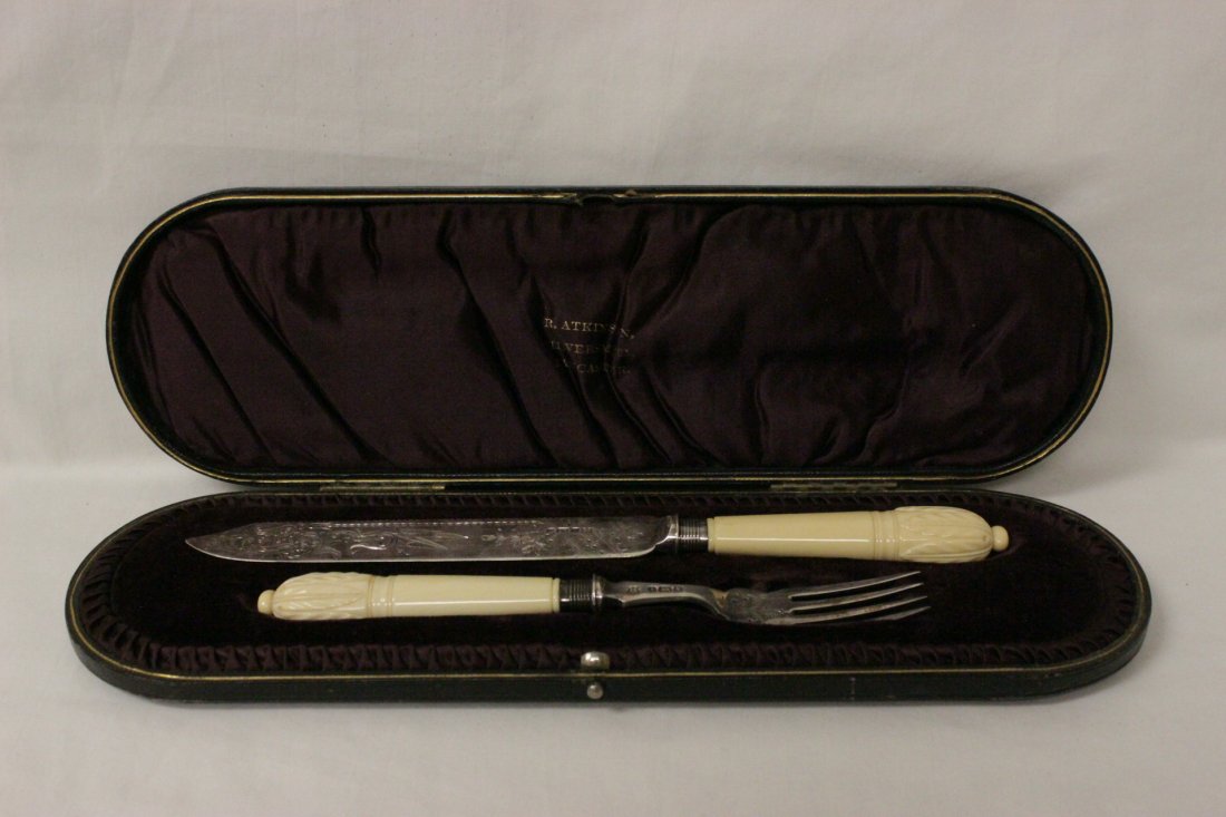 Pr antique English silver serving set w/ ivory handles (1 of 10)