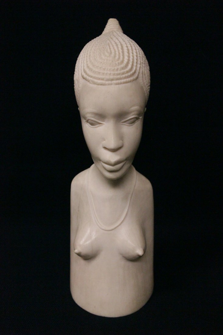 Solid ivory carved African lady's bust (1 of 10)