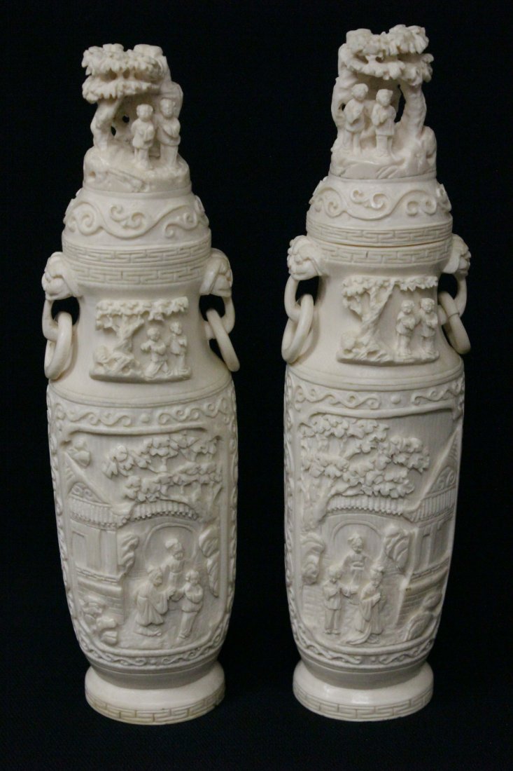 Pair ivory carving vases (1 of 10)