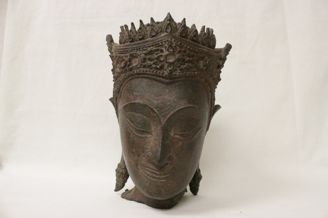 large 15th/16th c. bronze Buddha's head (1 of 8)