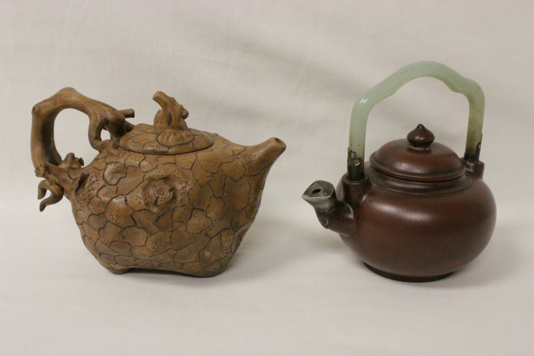 2 Chinese Yixing teapot, one with jade handle (1 of 9)