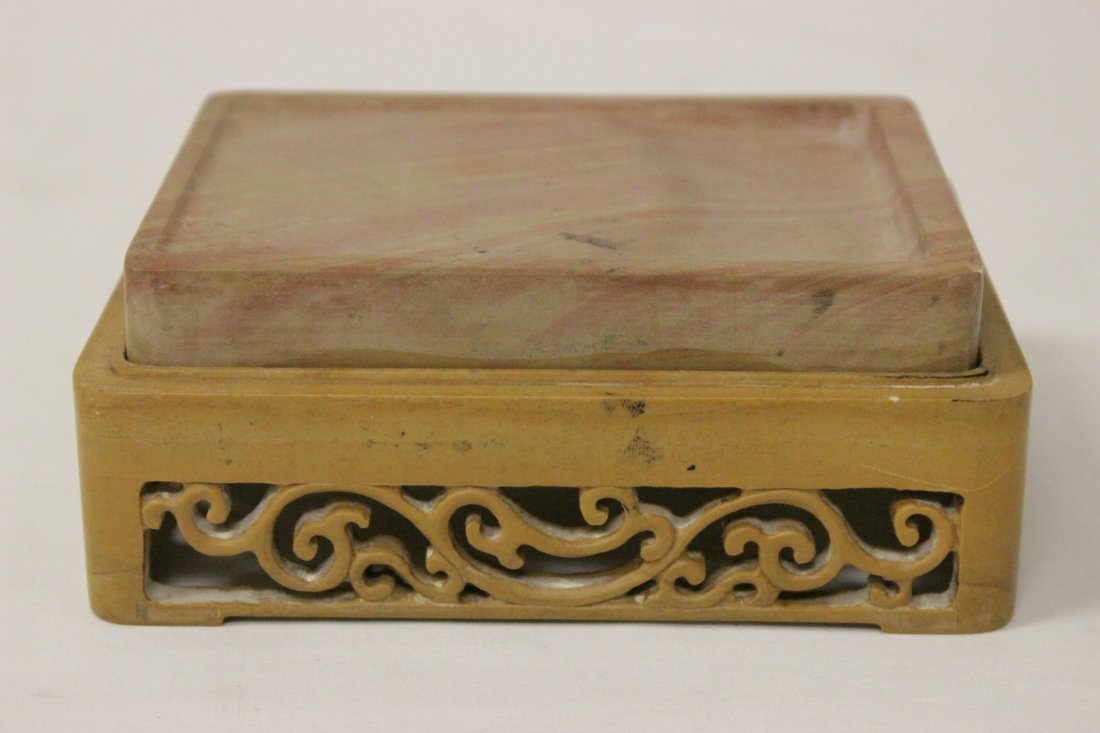 Chinese stone inkwell on stone stand (1 of 9)