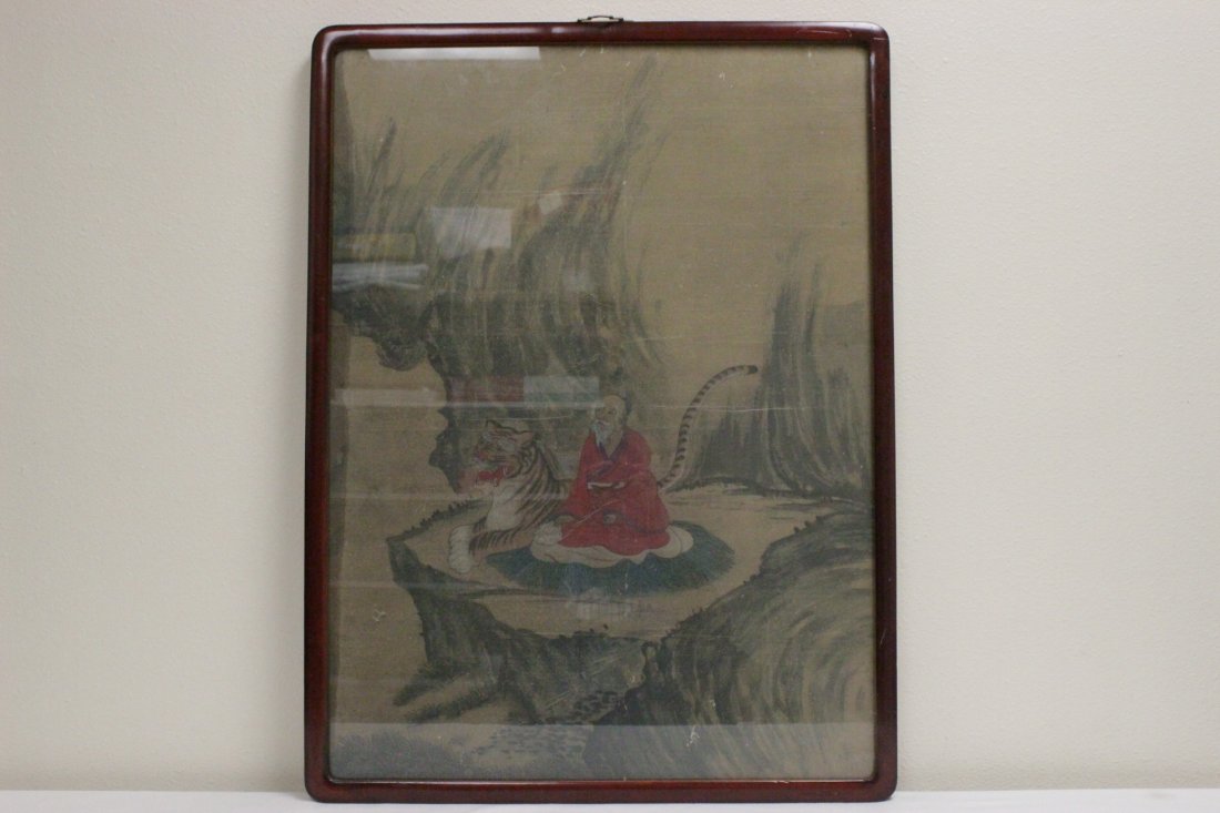 Korean framed hand colored etching (1 of 8)