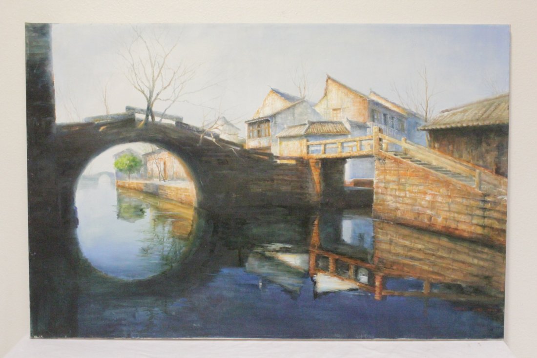 Large Chinese oil on canvas, signed Zhao Jing (1 of 10)