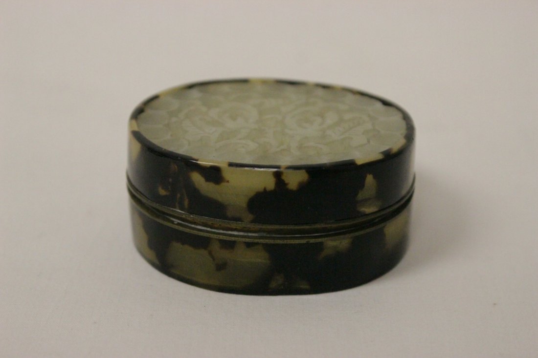 Chinese antique tortoise shell box w/ jade plaque (1 of 7)