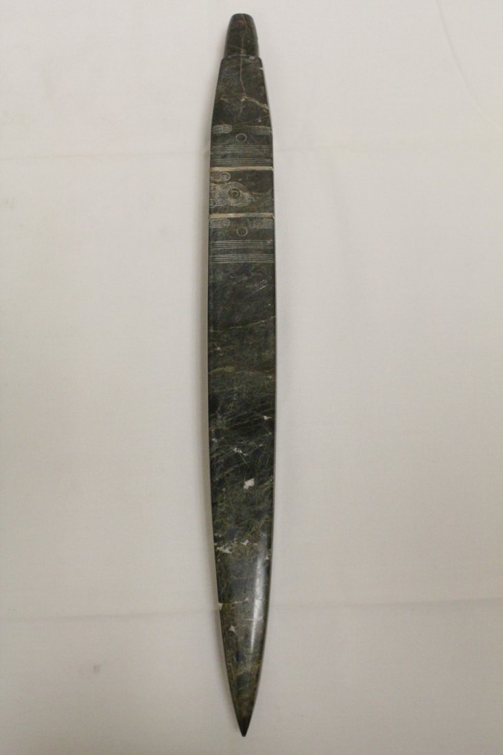 Chinese jade carved religious scepter: Chinese jade carved religious scepter, 16.2"Lx1.45"x1.45"