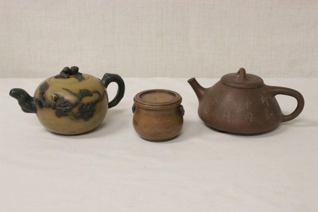 2 Yixing clay teapot, and a Yixing tea caddy (1 of 10)