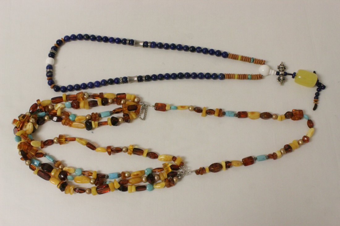 Lapis like bead necklace, and amber like bead necklace (1 of 10)
