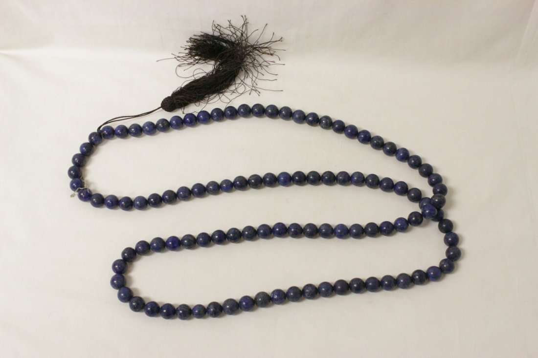 Chinese large lapis bead necklace (1 of 9)