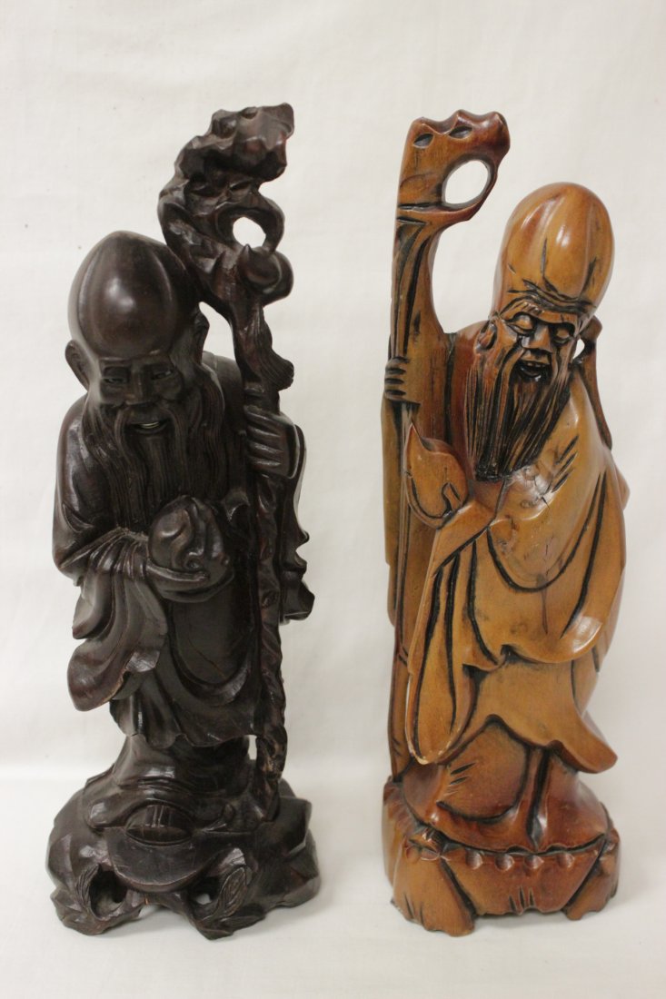 2 Chinese rosewood carved Daoism gods: 2 Chinese rosewood carved Daoism gods, 11.3"H each