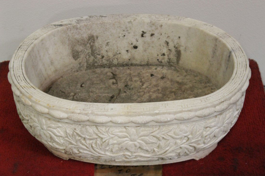 Chinese large marble carved oval planter (1 of 10)