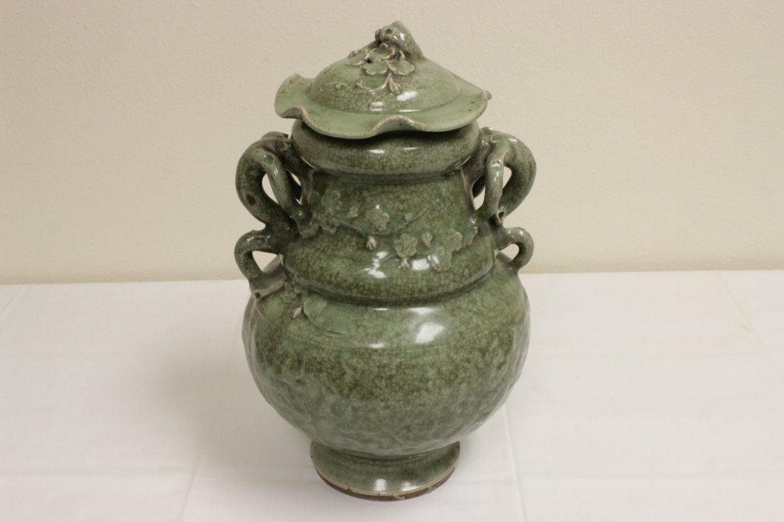 Chinese Song style large celadon covered jar (1 of 10)