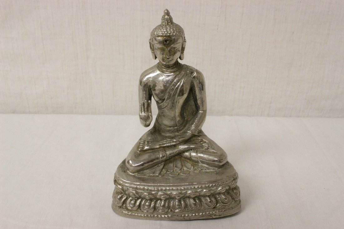 Silverplate on bronze seated Buddha (1 of 9)