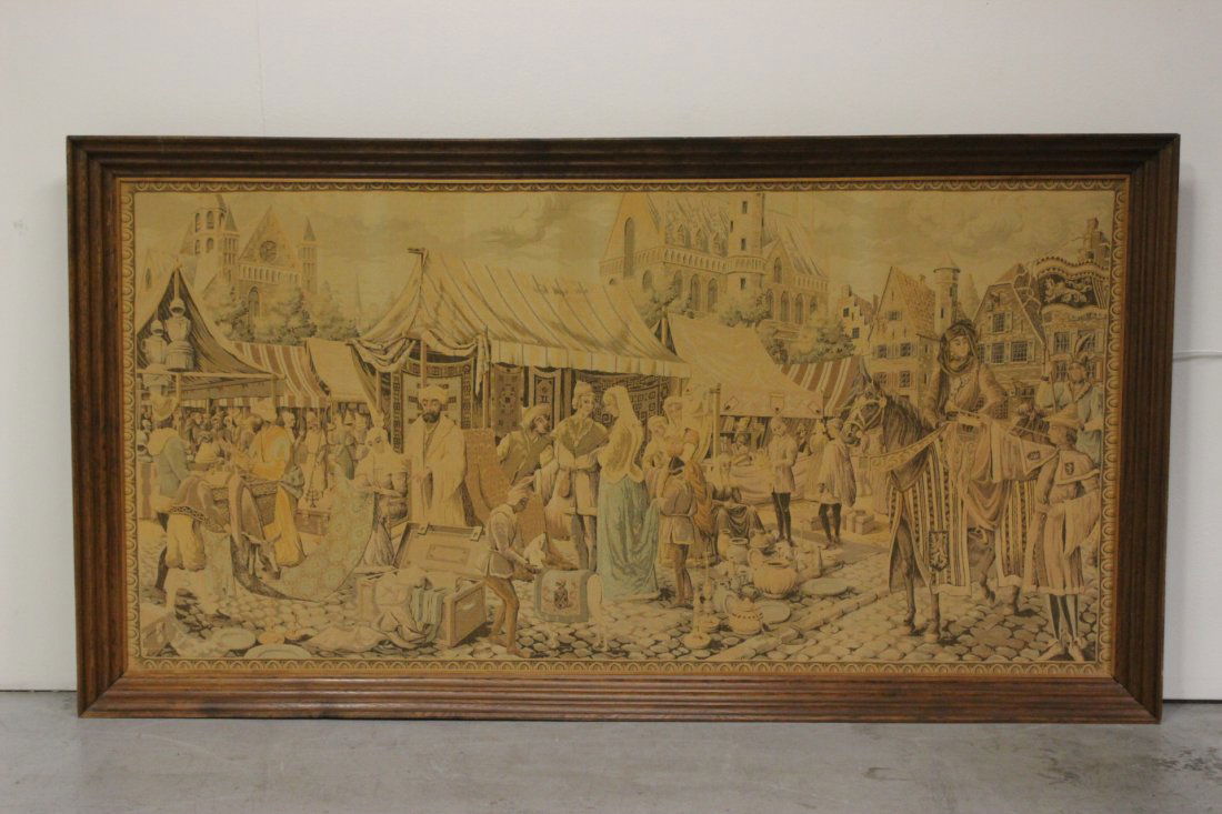 A large framed tapestry depicting market scene (1 of 10)
