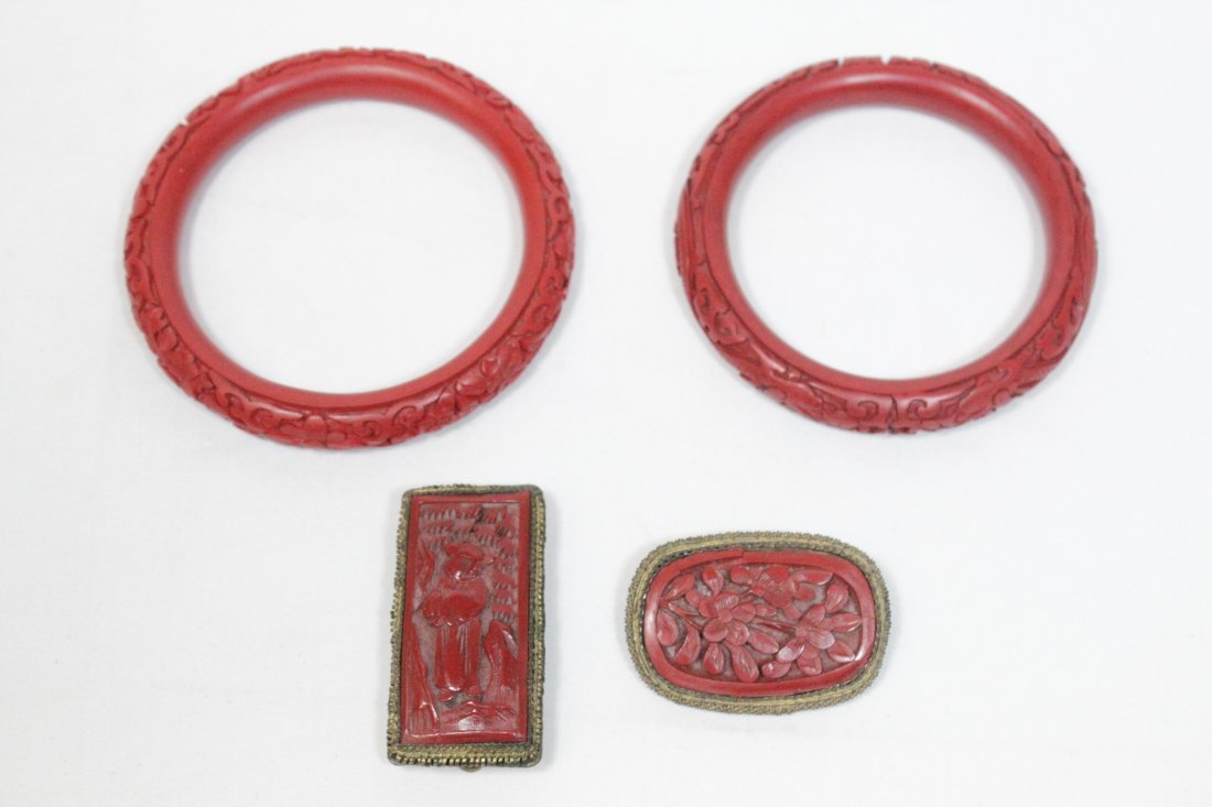 4 Chinese antique cinnabar items (1 of 10)