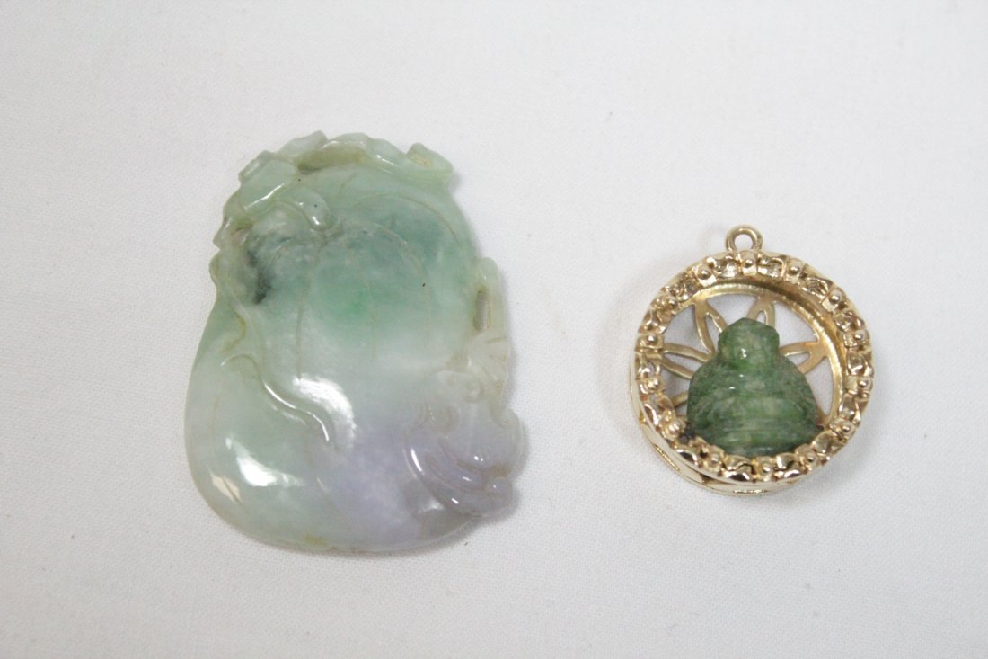14K pendant w/ jade pc & an antique jadeite pc (1 of 9)