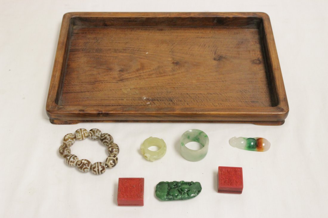 Huali wood tray with 7 misc. items (1 of 10)
