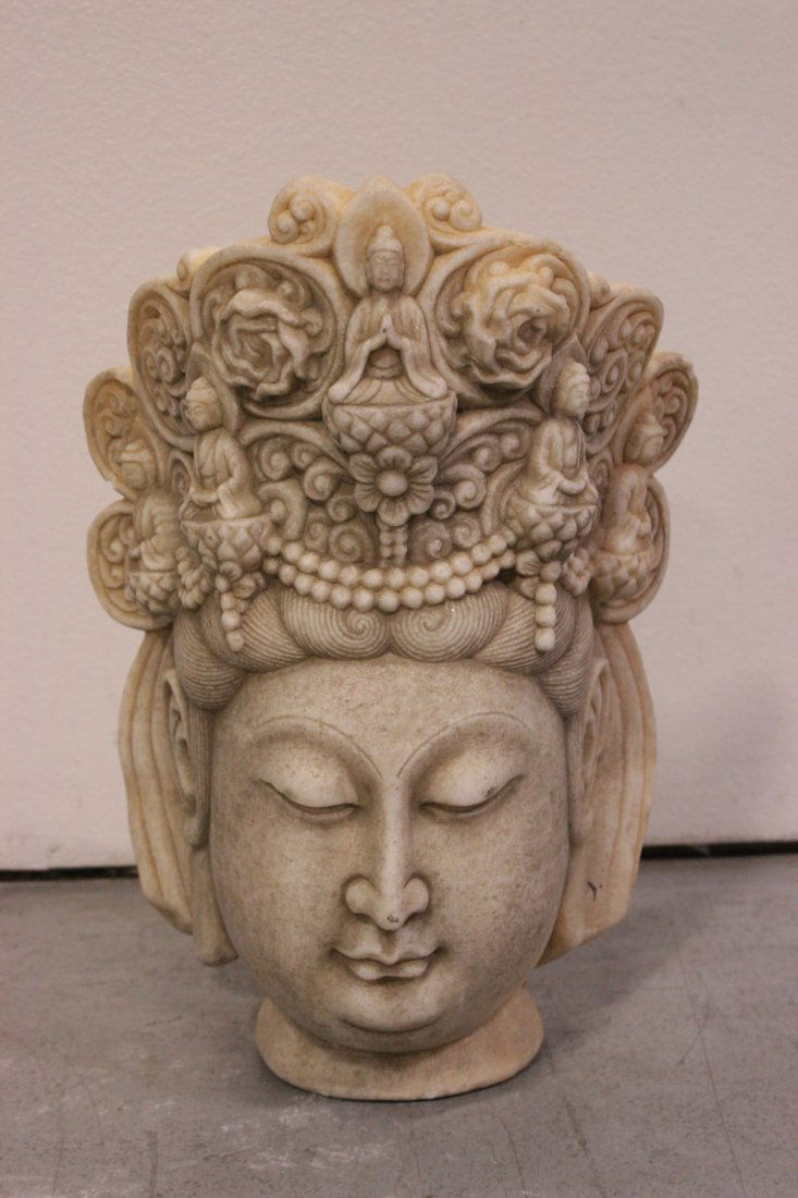 Chinese white marble carved Buddha head (1 of 10)