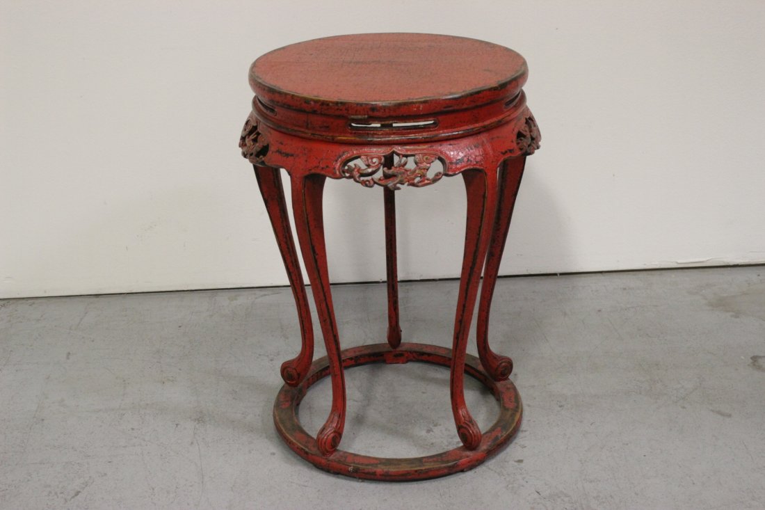 Chinese vintage red lacquer pedestal table (1 of 9)
