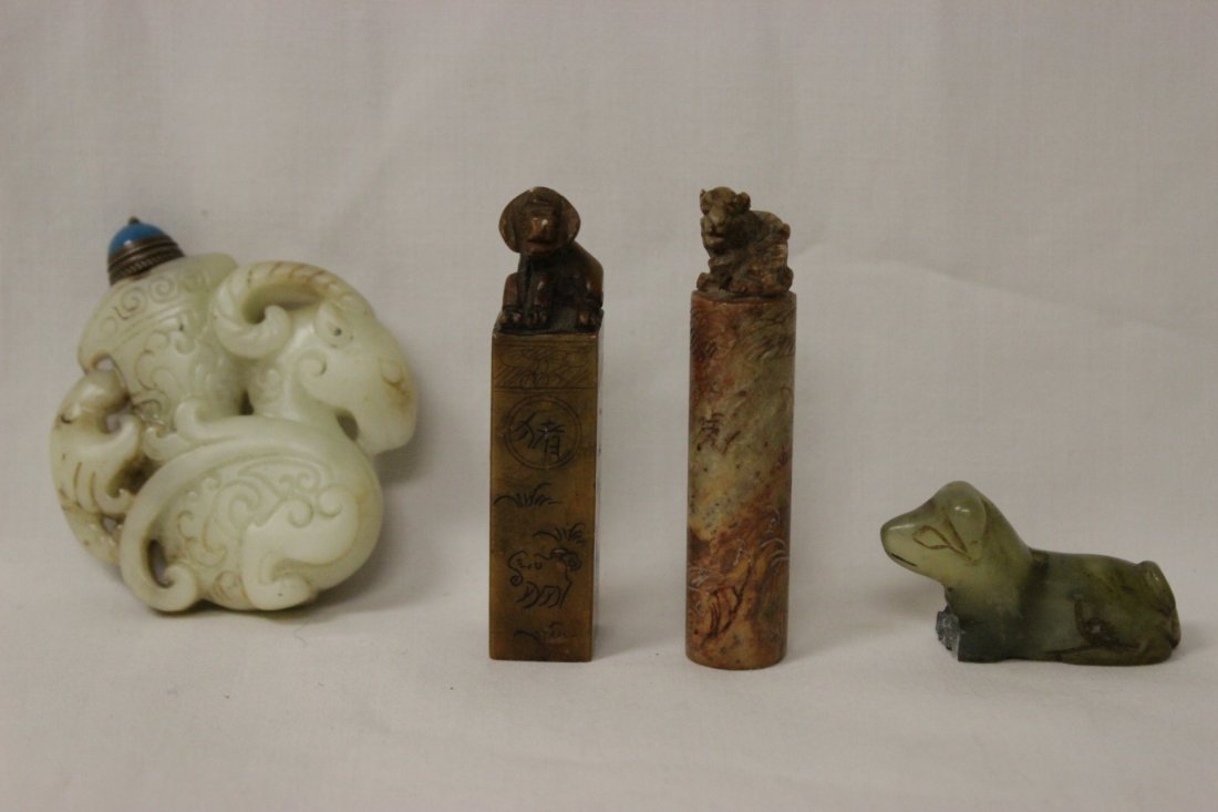 2 jade carvings and 2 shoushan stone seals (1 of 10)