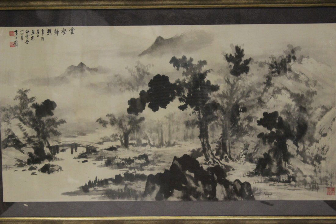 Chinese framed watercolor "landscape" (1 of 10)