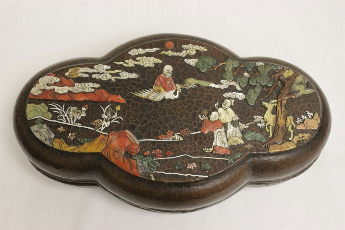 Chinese antique lacquer box w/ shoushan stone & MOP (1 of 10)