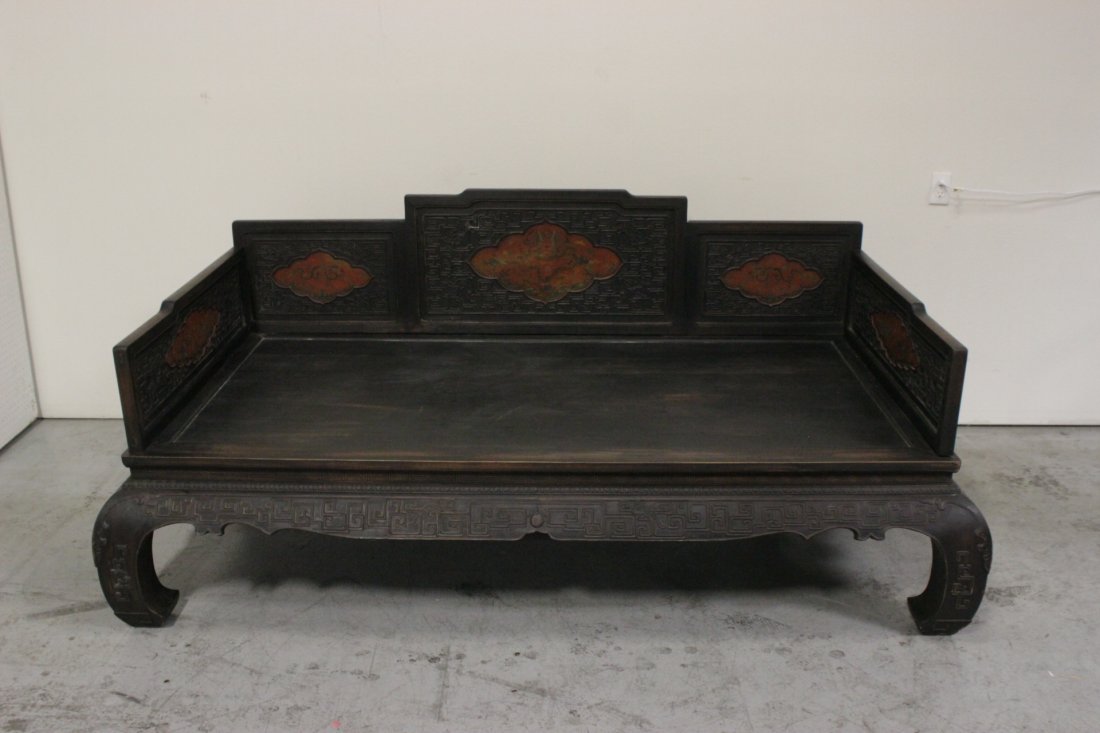 Chinese rosewood Lohan bed with lacquer panels (1 of 10)