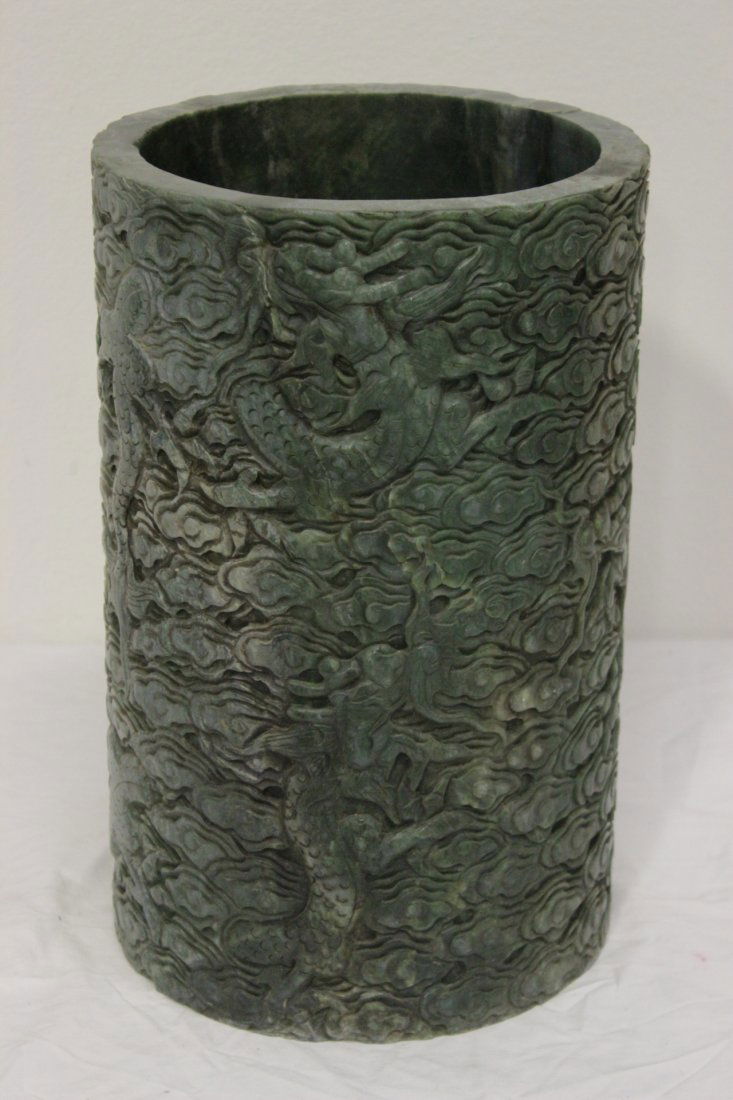 Large Chinese jade carved scroll holder (1 of 10)