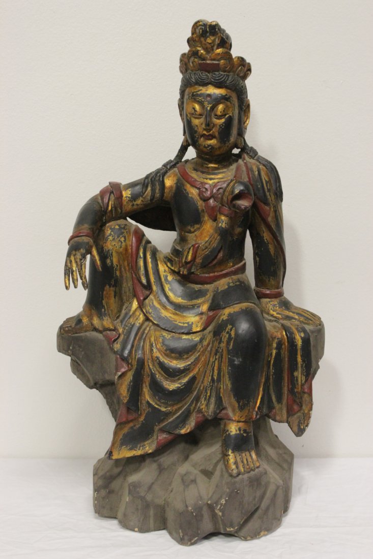 Large Chinese gilt wood carved seated Buddha (1 of 10)