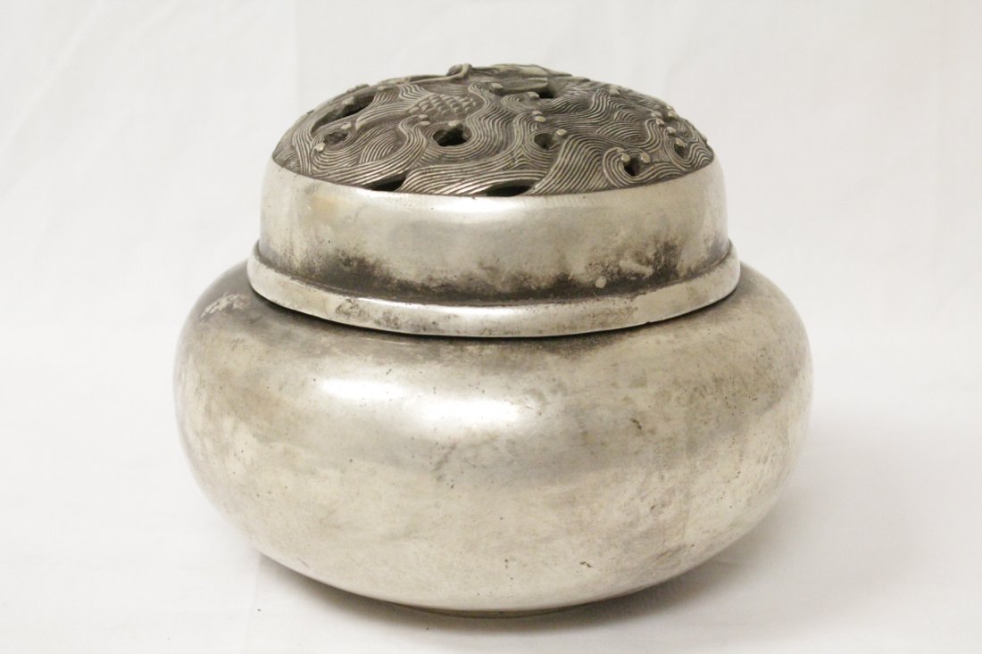 Large Chinese silver on bronze censer (1 of 10)