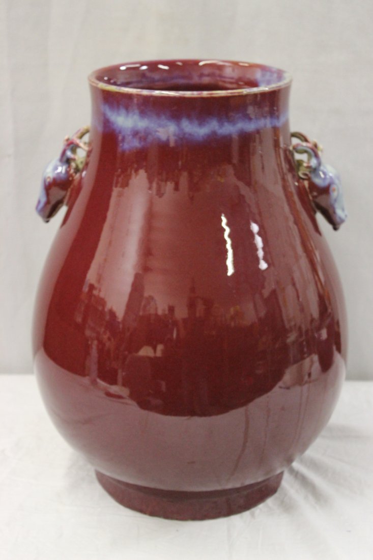 large copper red jar with deer motif handles (1 of 10)