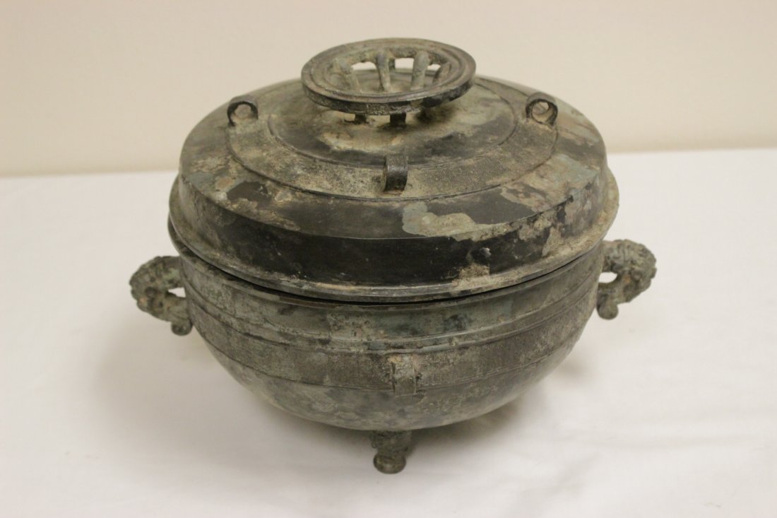 Chinese archaic style bronze covered bowl (1 of 10)