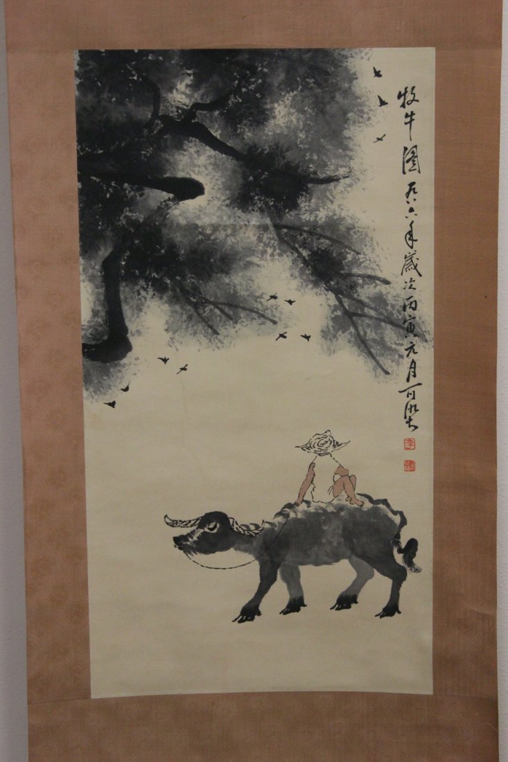 Chinese watercolor scroll "boy with water buffalo" (1 of 10)