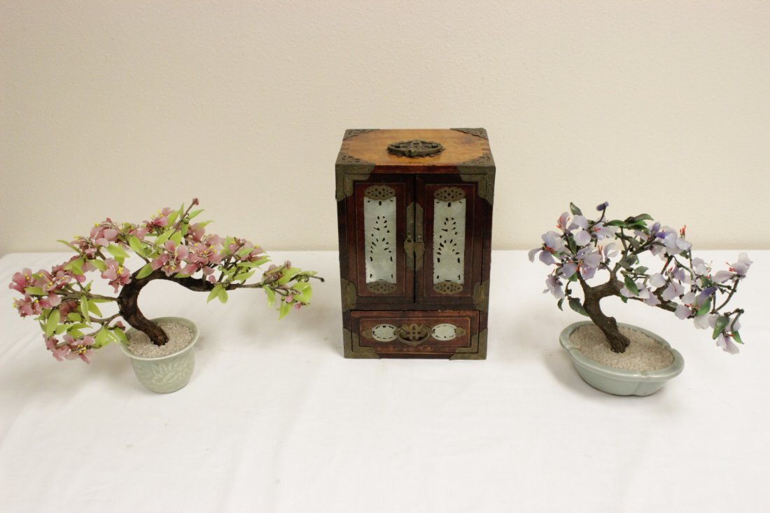 2 jade trees and a rosewood jewelry case (1 of 9)