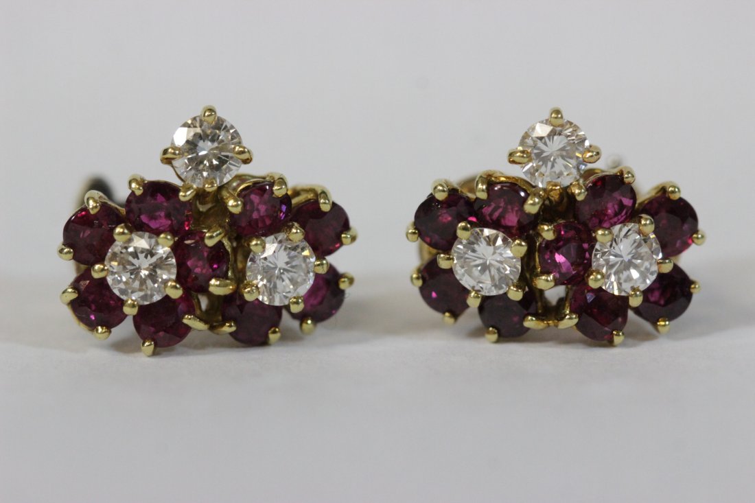 Pr 14K signed Cartier diamond & ruby earrings (1 of 9)