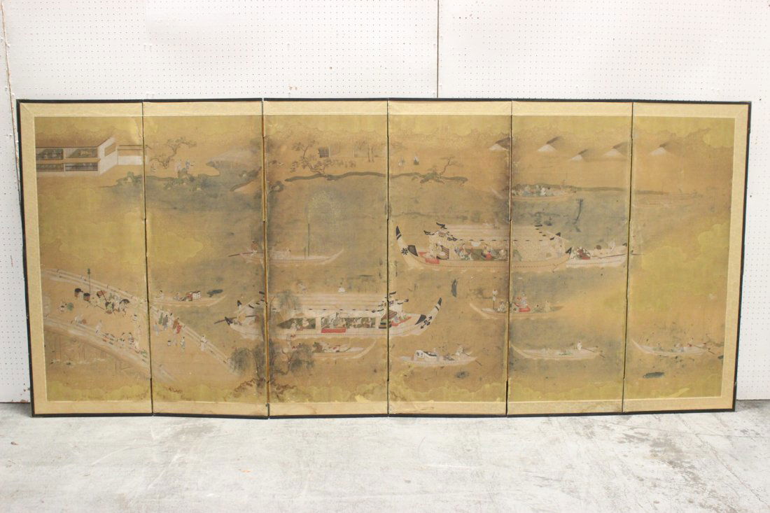 18th c. Japanese 6-panel screen, Edo period (1 of 9)