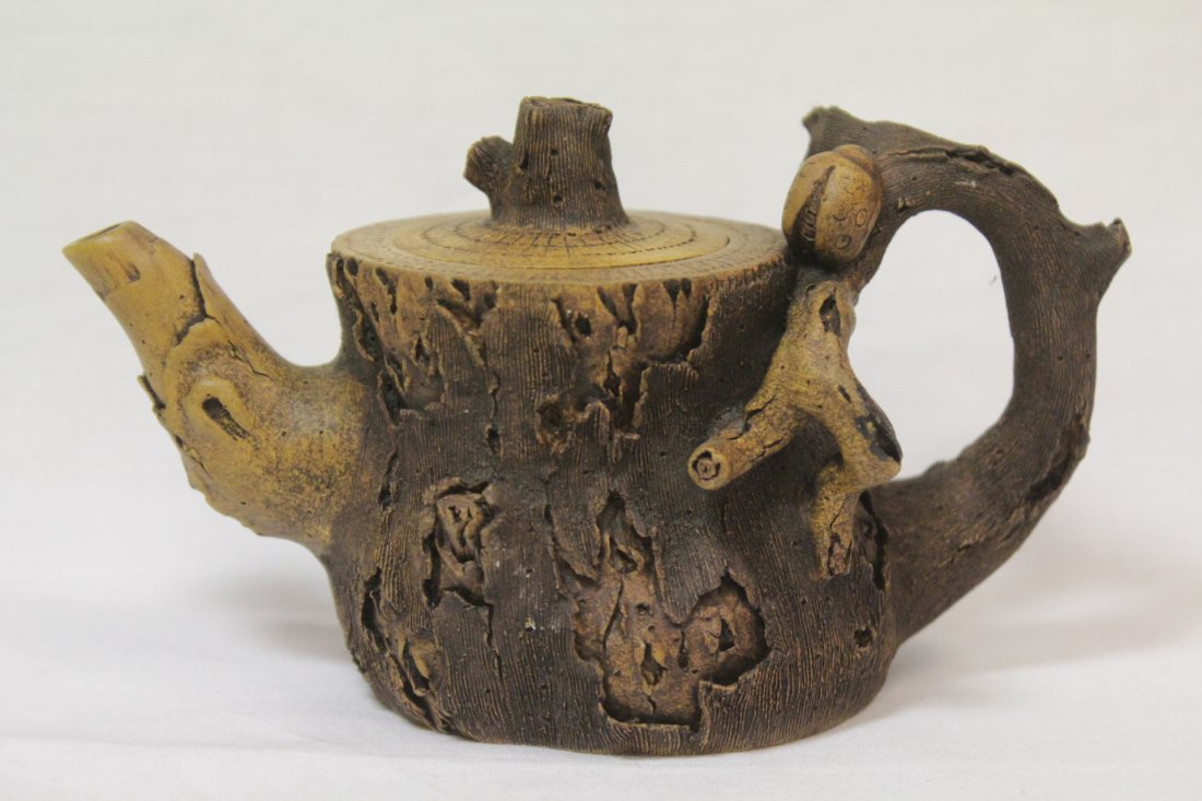 Chinese Yixing teapot in tree trunk motif (1 of 10)