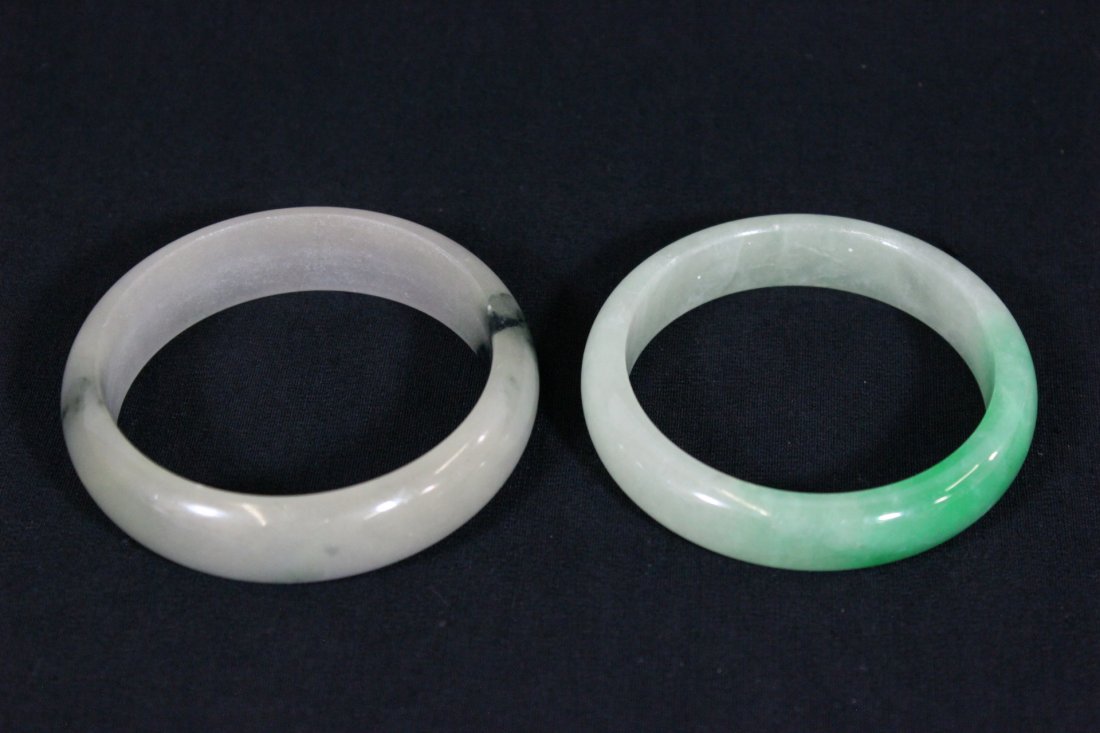 2 jadeite like stone carved bangle bracelets (1 of 10)
