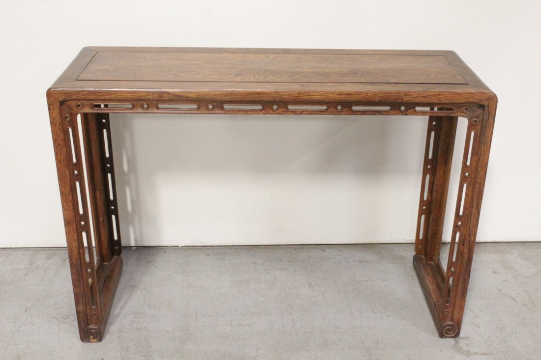 A fine Chinese huanghuali wood scholar table: A fine Chinese huanghuali wood scholar table, 31.5"Hx45.2"x15.5