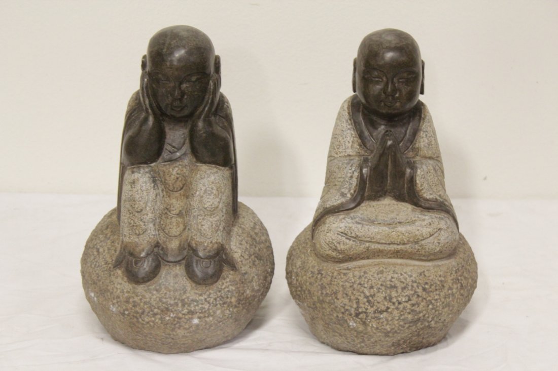 Pair Chinese stone carved seated Buddha (1 of 10)