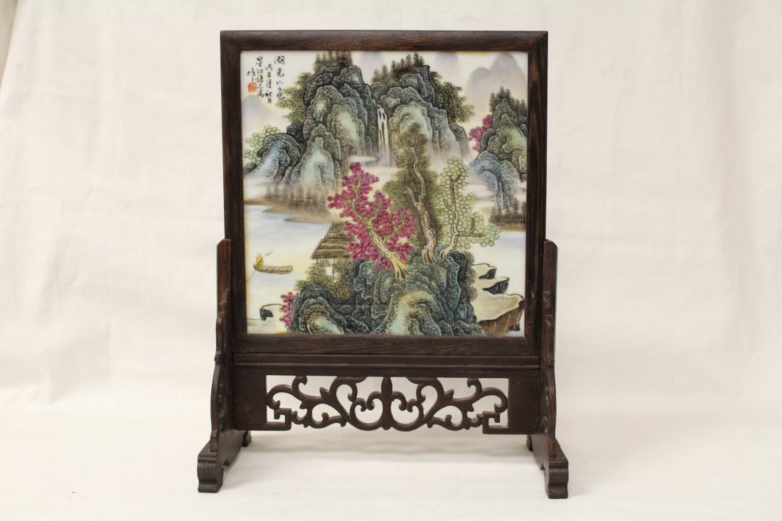 Chinese framed porcelain plaque with stand (1 of 10)