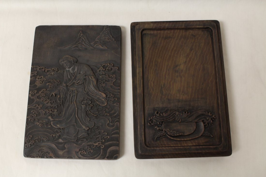 Chinese stone inkwell with cover, 1.25"Hx7.15"x4.75" (1 of 9)