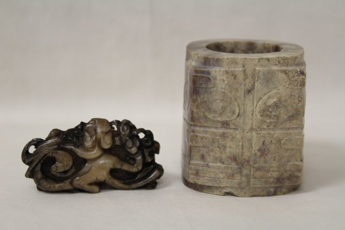 Chinese jade ornament, and a Chinese jade zong (1 of 9)