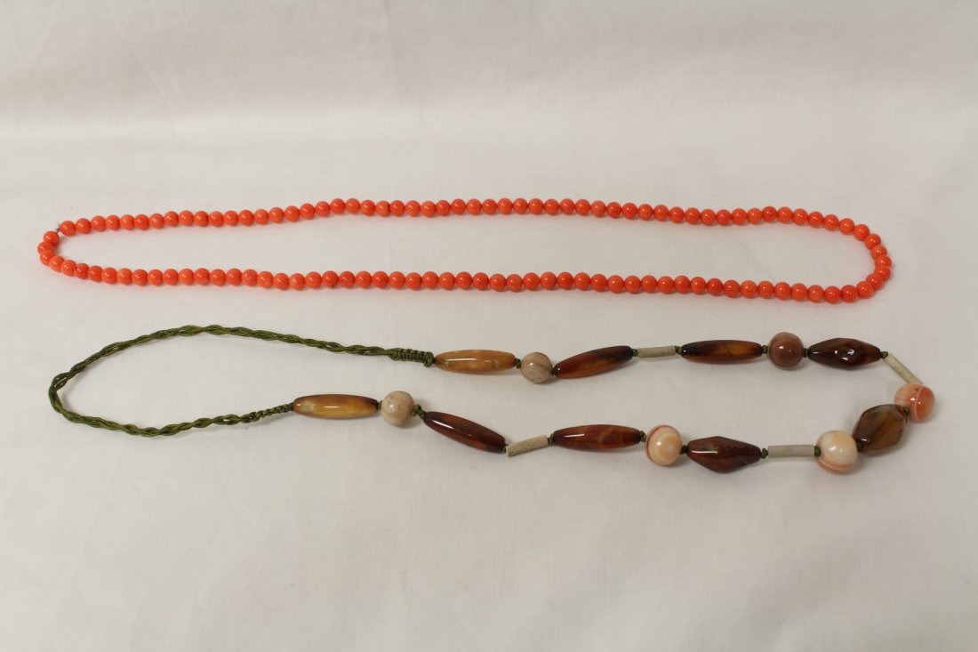 2 necklaces; agate bead and coral like bead (1 of 10)