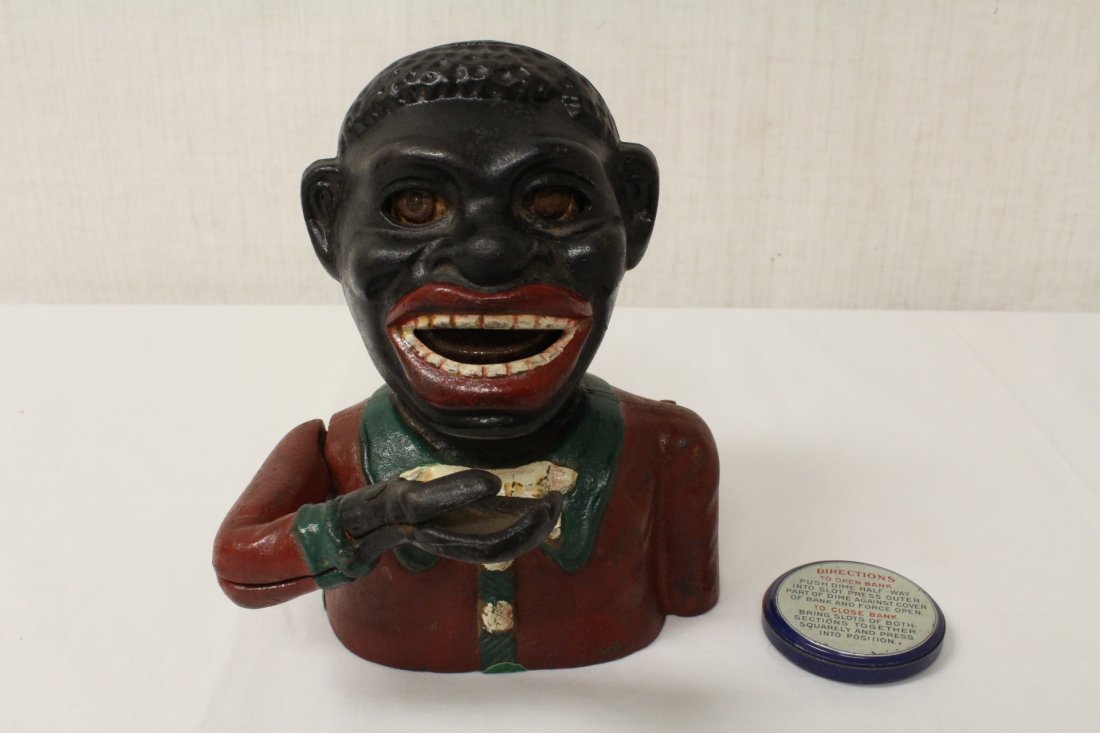 Cast iron bank & a vintage thrift bank for dime (1 of 10)