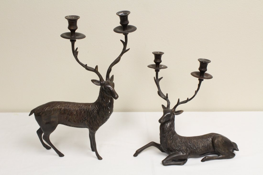 Pair metal candle holder in deer motif (1 of 10)